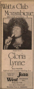 Flyer Gloria Lynne at The Club Watts Mozambique