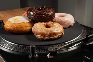 Dillas Delights donuts on a turntable